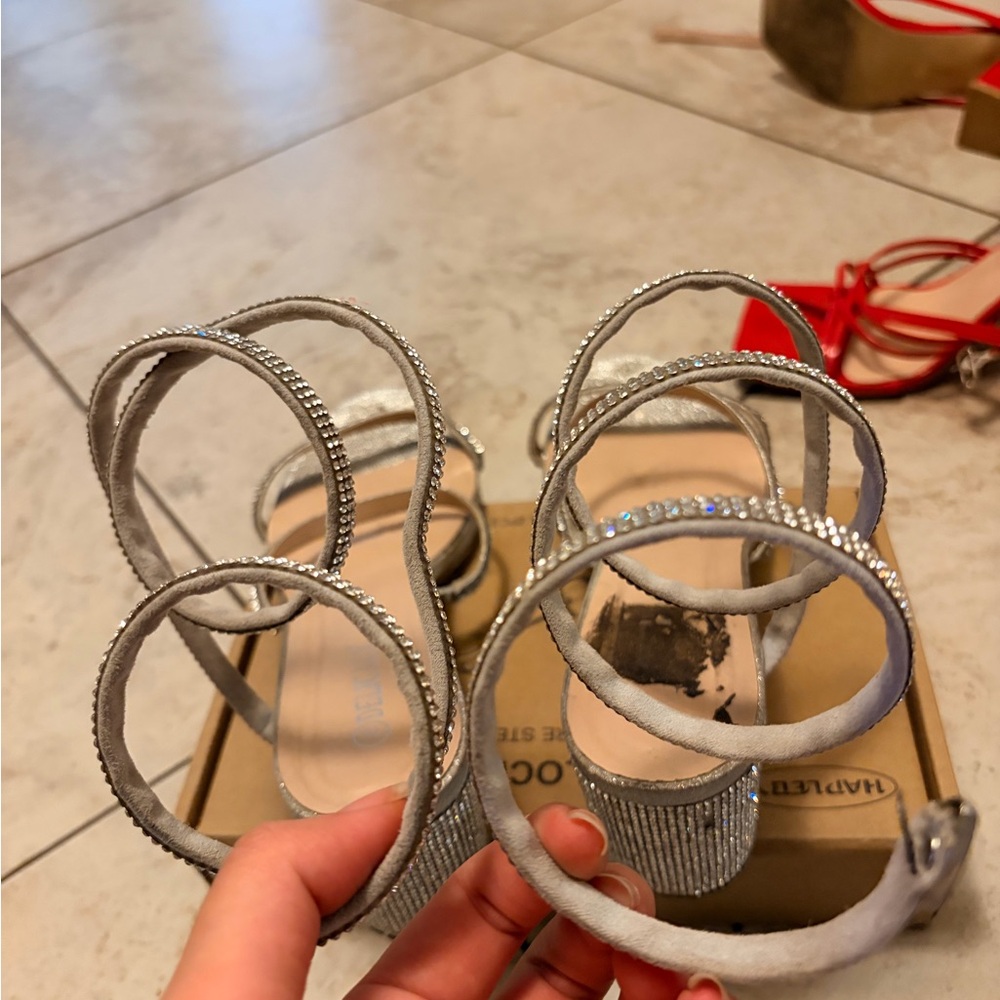 Silver Strappy Heeled Sandals